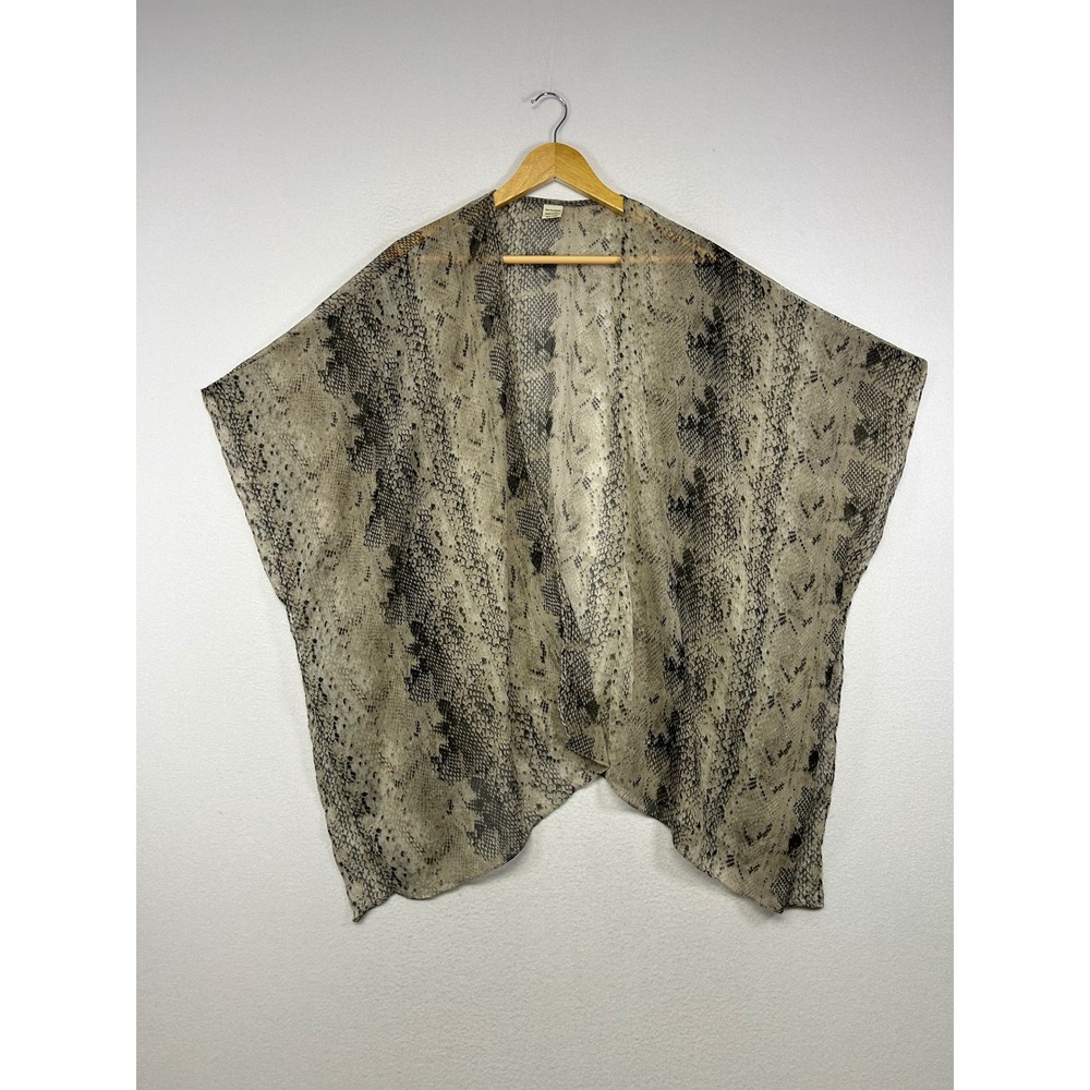 Boho Animal Print Kimono Women OS‎ Gray Snakeskin Sheer Open Front Wrap Coverup